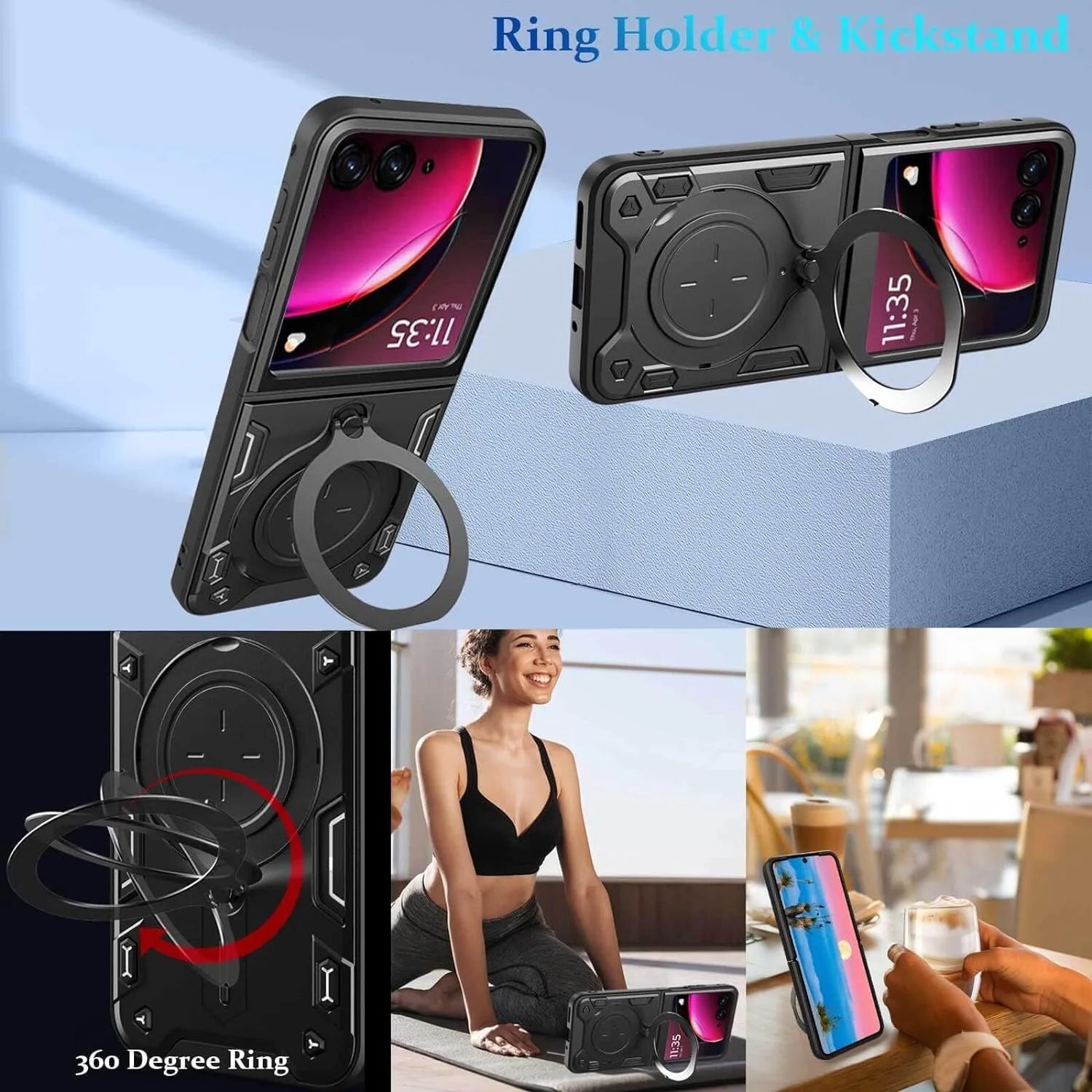 Protective Cover with Ring Stand for Motorola Razr 2024 and Razr Plus 2024 - Shockproof Case